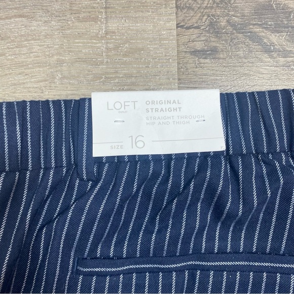 LOFT Navy Stripe Trousers NWT Size 16 Straight Leg Work Pants - Picture 6 of 8